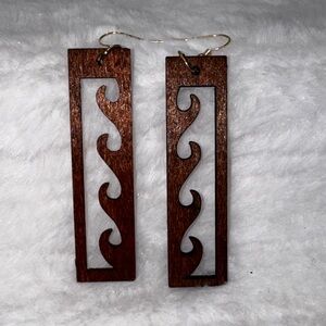 Laser Cut Wood Earrings, Wave Design